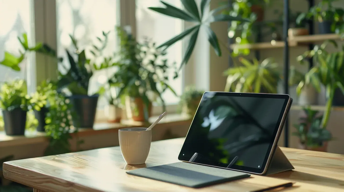 Electronics buying guide showing laptop and gadgets